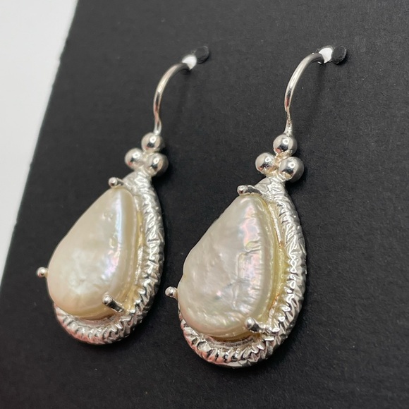 Sterling & Large Baroque Pearl Earrings - Picture 3 of 8